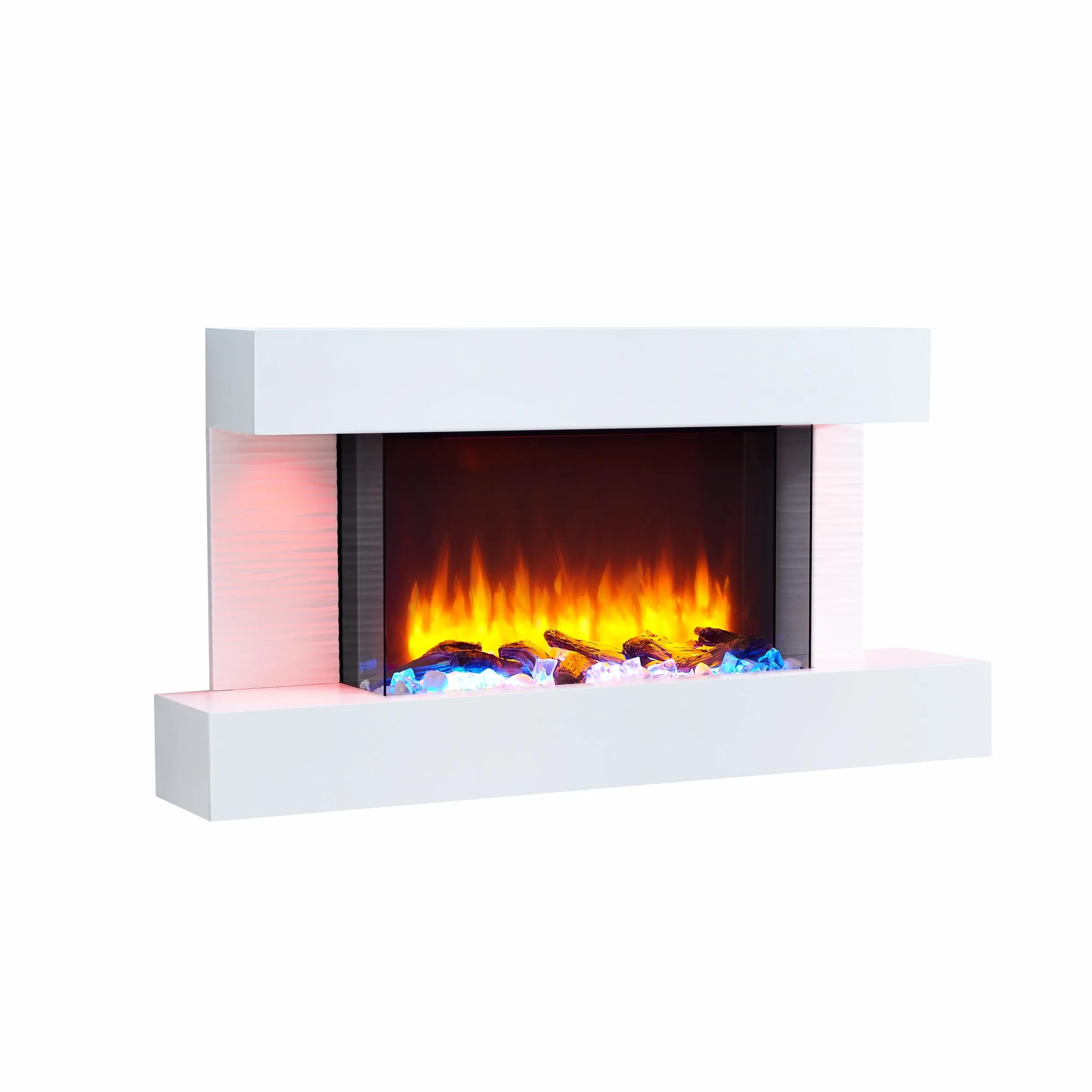BALDERIA Camino Elettrico Aieda | Caminetto da Parete con Effetto Fiamma 3D | Riscaldamento 2000 W | Focolare Sospeso con Telecomando, Timer, Termostato | Grigio