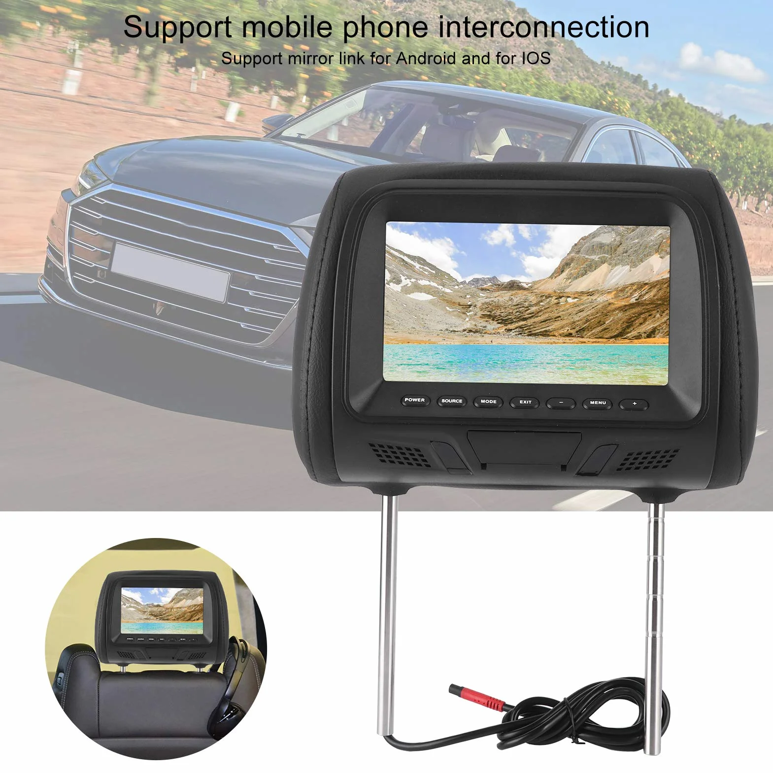 Lettore DVD per poggiatesta per auto, Lettore video per poggiatesta per auto HD da 7 pollici con supporto per poggiatesta e Bluetooth, Monitor per poggiatesta per auto multifunzione per video, giochi