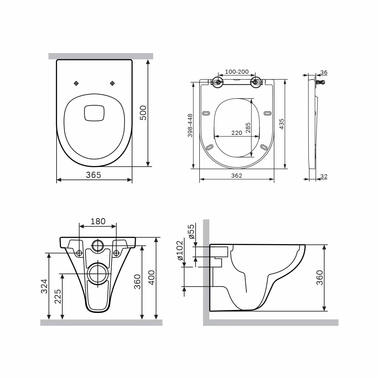 AM.PM Hit WC sospeso senza bordo con sedile abbassamento automatico FlashClean ceramica risciacquo profondo