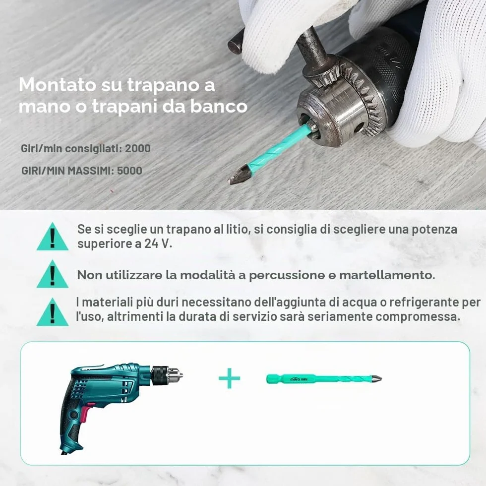 Punte Trapano Carburo 5-12mm Set 10 Pezzi Gres Porcellanato Gambo Esagonale Cambio Rapido