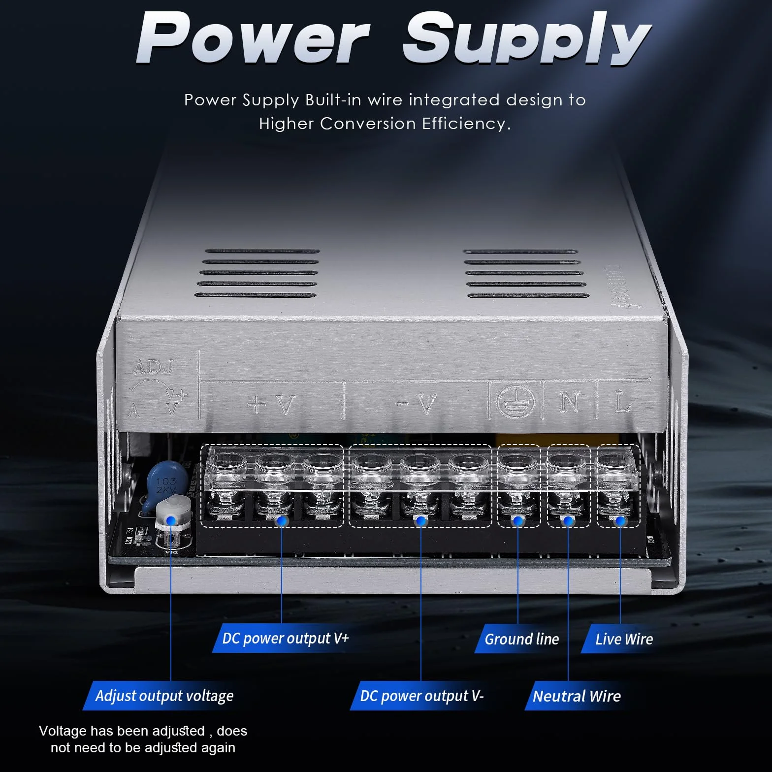 Alimentatore switching regolabile universale, 24 V, 25 A, 600 W, DC, adattatore LED, convertitore, trasformatore, adattatore per strisce LED, CCTV, progetto computer, radio, paesaggio