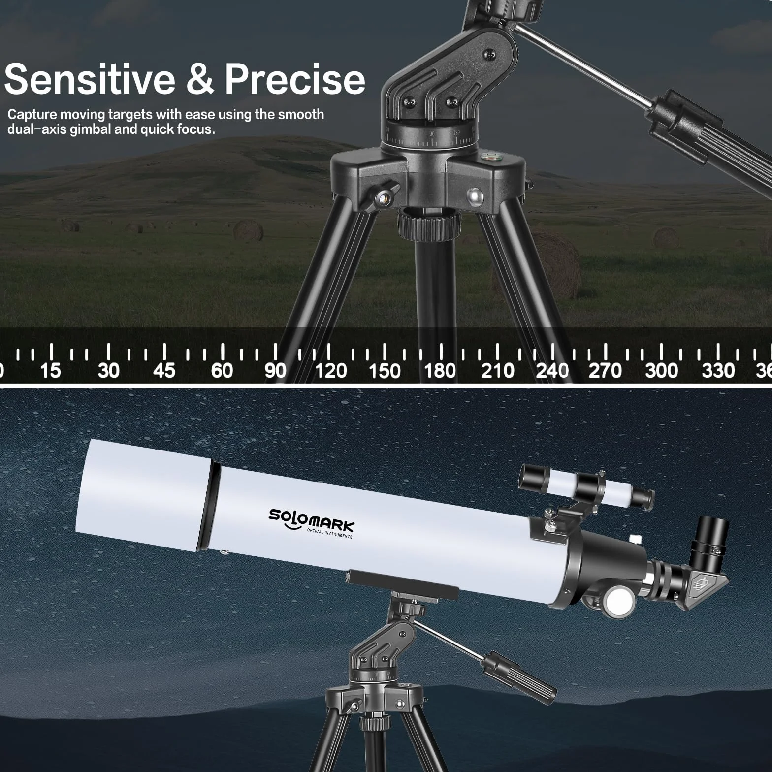 Telescopio per adulti ad alta potenza, apertura 80 mm, telescopio rifrattore professionale da 900 mm per adulti e principianti, compatto e portatile con borsa da trasporto e adattatore per telefono