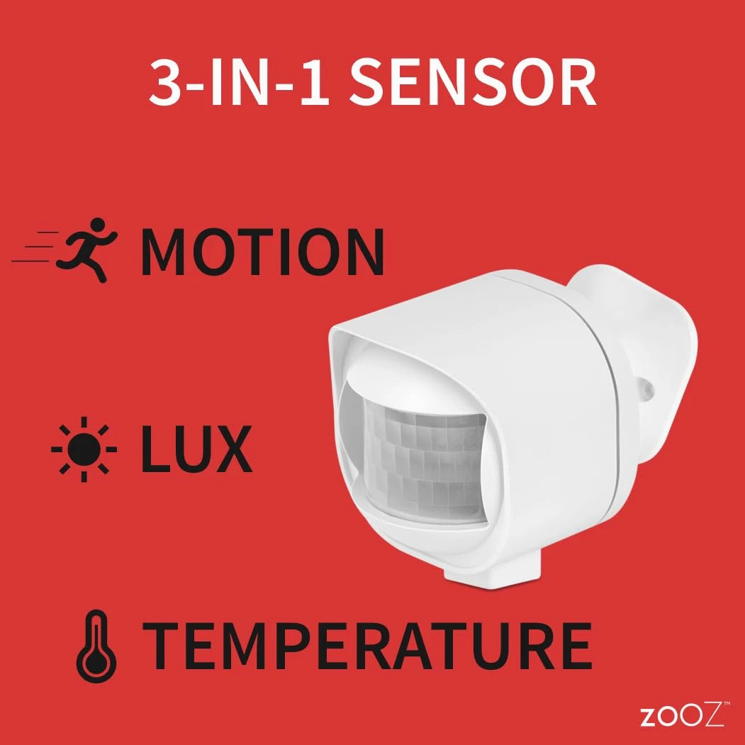 Zooz Sensore di movimento all'aperto/interno ZSE70, lungo raggio Z-Wave, monitoraggio della temperatura, gamma 800 LR