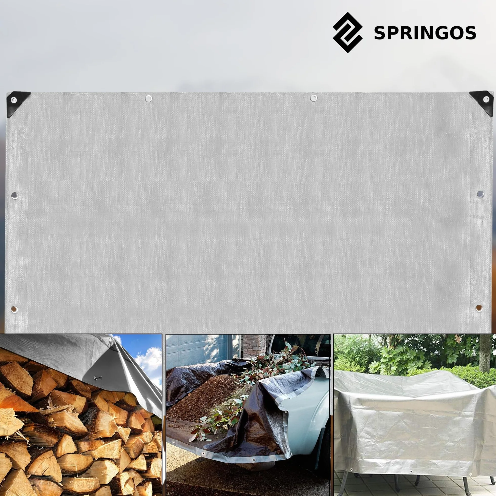 Telo 6x4m 130G Grigio Rinforzato Impermeabile Resistente ai Raggi UV Antigelo Telo di Copertura Telo Protettivo Polietilene per Giardino EDIFICIO Legno Macchine – Springos