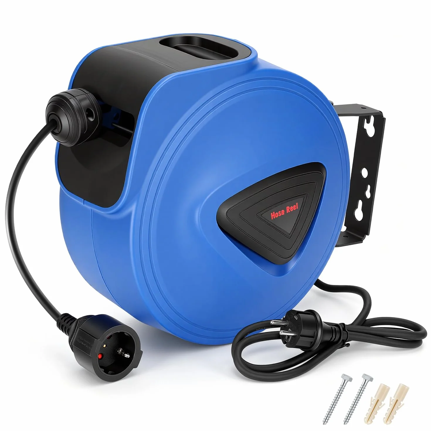 Fiqops Avvolgicavo automatico, 20 m + 1,5 m, montaggio a parete, girevole a 180°, avvolgicavo automatico per officina e stoccaggio, con funzione stop, avvolgicavo (spina singola)