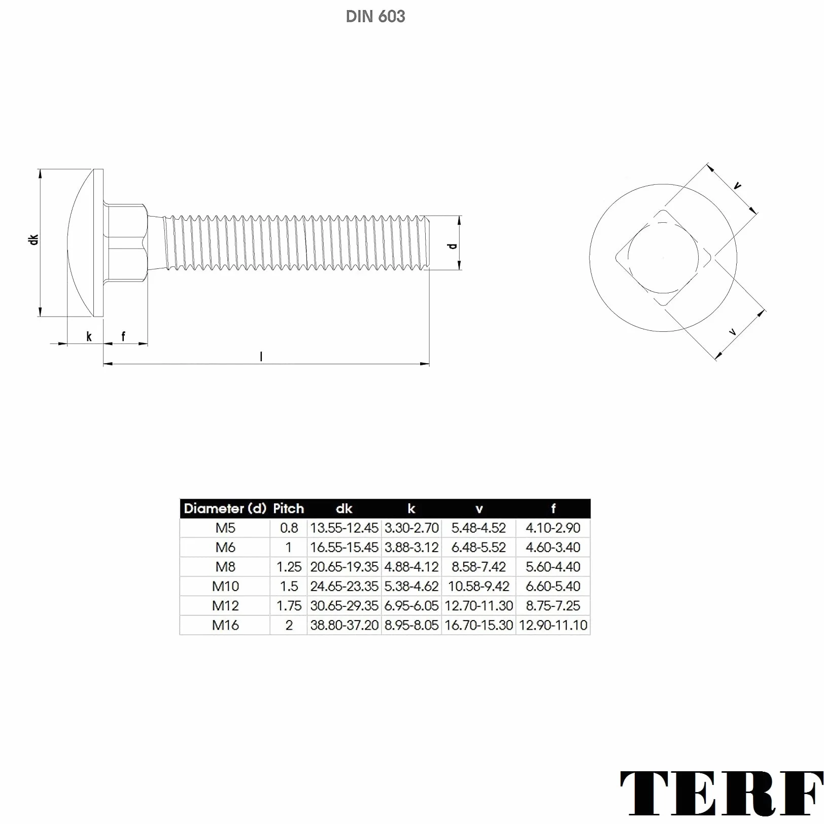 TERF M8 x 200 mm Bullone Quadrato e Dado M8 5 Pezzi per Carrozzeria