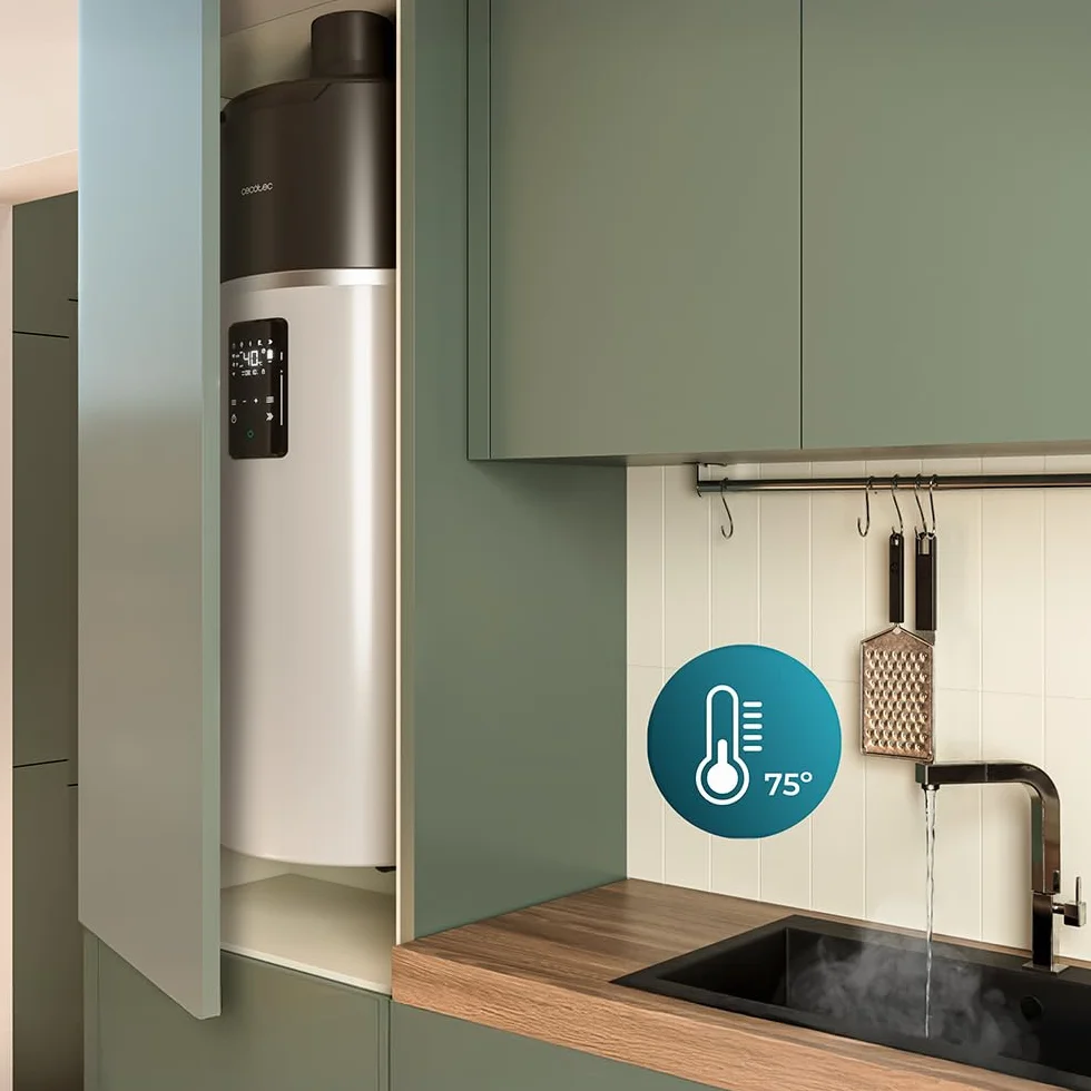 Cecotec Scaldabagno Elettrico 100Li Verticale con Display Touch AeroThermal 100L. Energia Sostenibile, Basso Consumo, Touch Screen, Controllo APP, R290, Temp. Fino a 75ºC