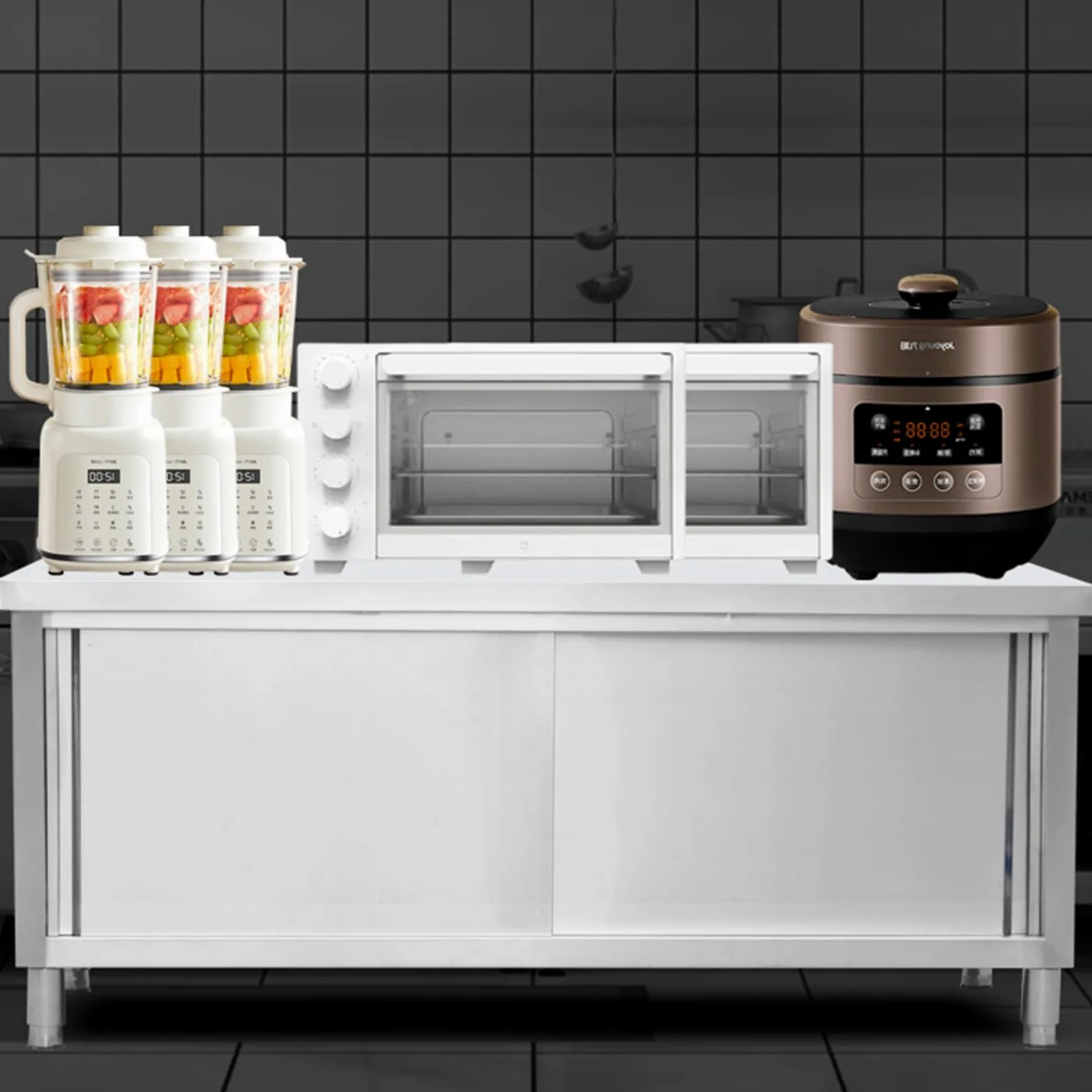 Generico Tavolo da Lavoro in Acciaio Inossidabile per impieghi gravosi con Ante scorrevoli – Banco da Lavoro per Cucina Commerciale, Ristorante, Hotel, Garage – 180x80x80 cm