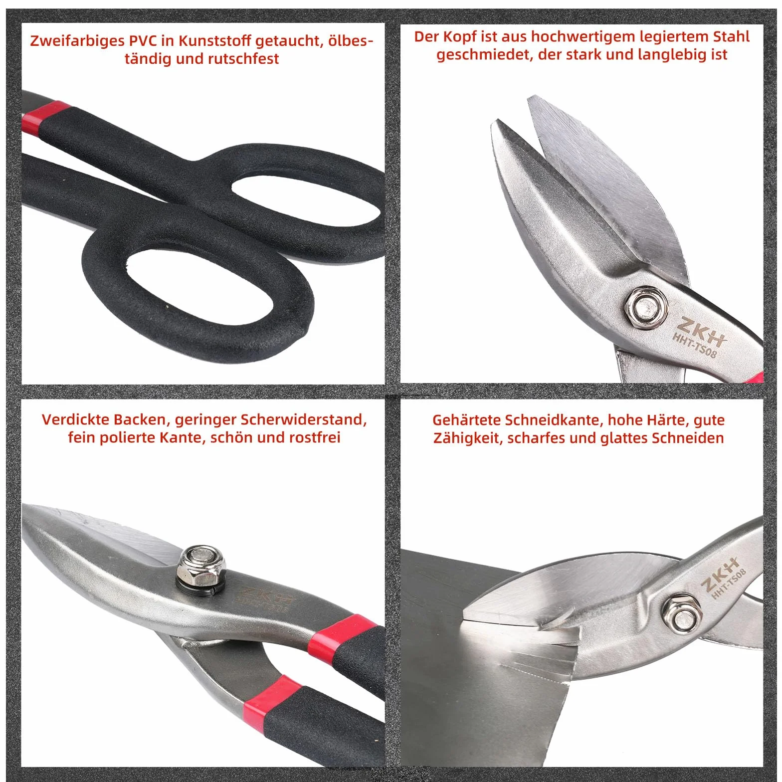 Forbici per lamiera dritte 250 mm ZKH utensili per taglio lamiera alluminio pelle rame plastica