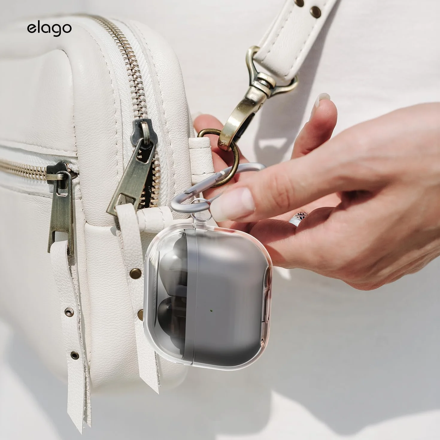 elago Custodia Trasparente per Samsung Galaxy Buds 3 & Buds 3 Pro & Buds FE 3, con Moschettone, Cover in TPU Premium, Ricarica Wireless, Accessori per Cuffie (Trasparente)