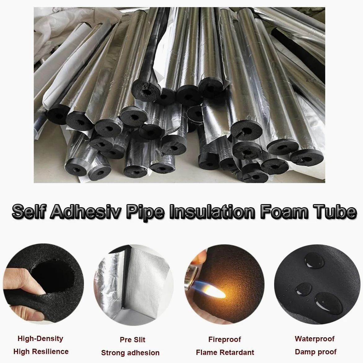 Tubi isolanti autoadesivi in schiuma pre-fessurata con ID da 2,2 cm a 10,2 - 1,3 cm (1,9 m per pezzo) (ID 10-1/2 "xT 1,9 cm)