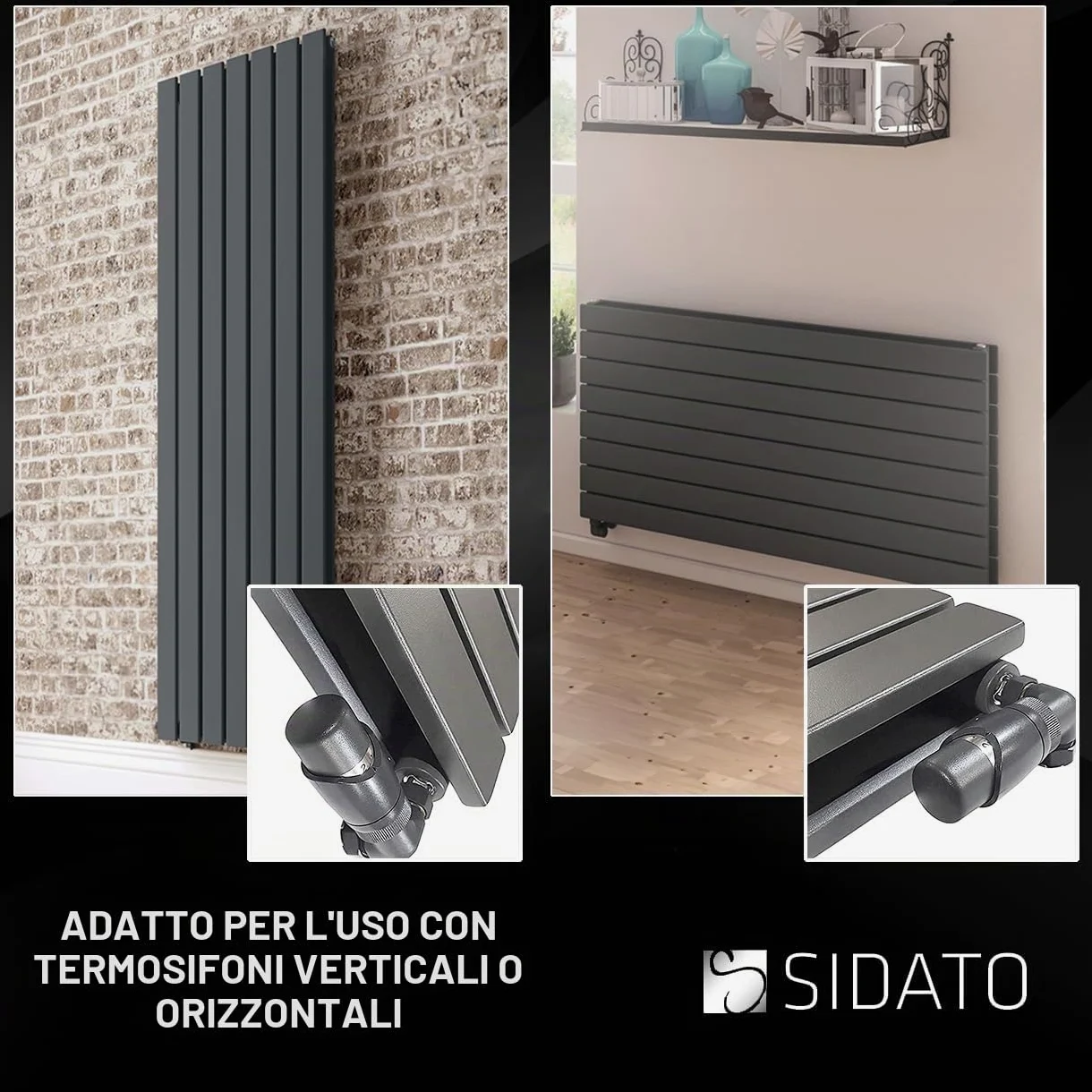 Caldo - Set di Valvole Termostatiche per Radiatori in Antracite - TRV Angolare e Valvola di Blocco - Ideali per Radiatori Verticali