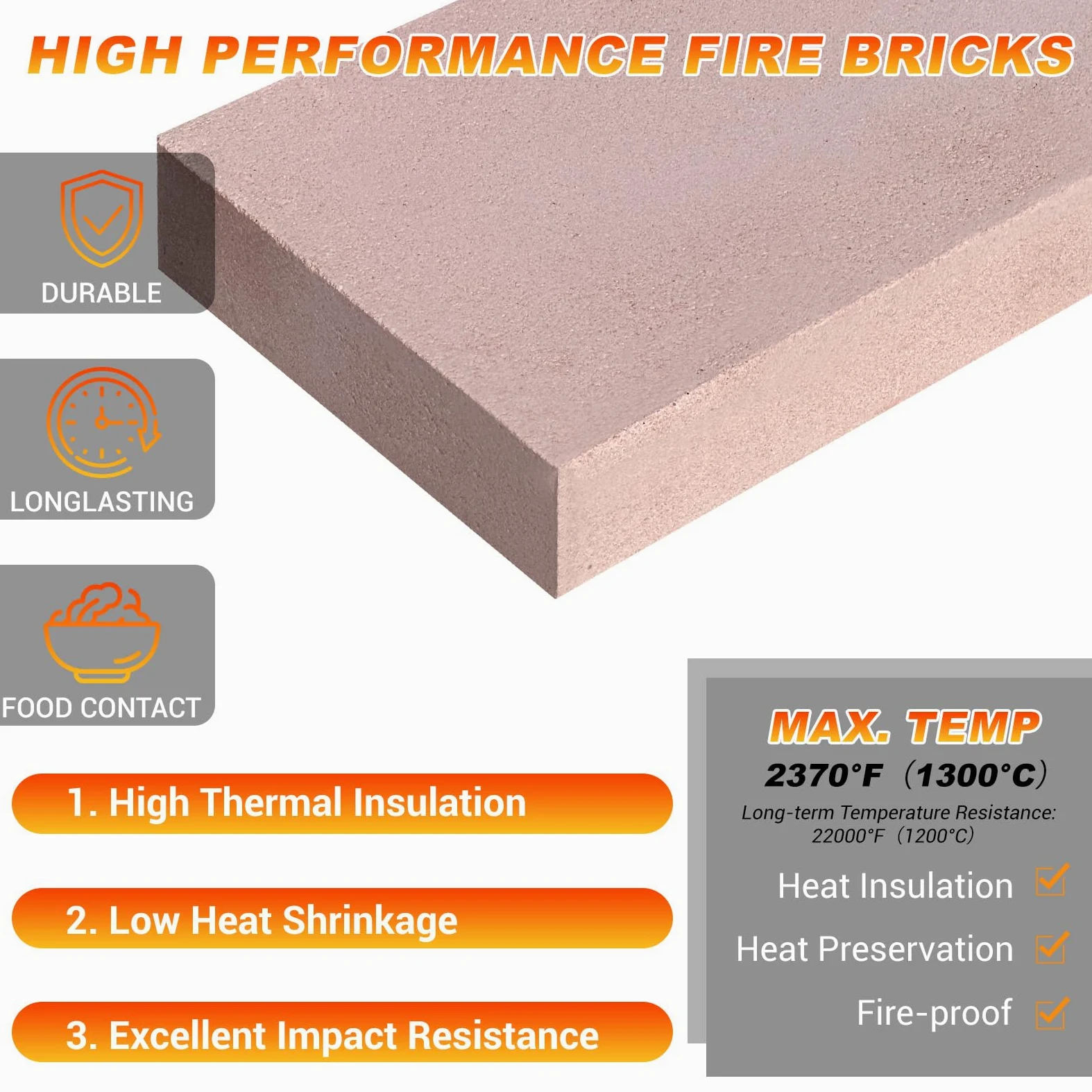Mattoni refrattari, mattoni refrattari in argilla resistente alle alte temperature, per stufe a legna, camini, forni per pizza e affumicatori per barbecue, dimensioni 22,9 x 11,5 x 3,8 cm, confezione