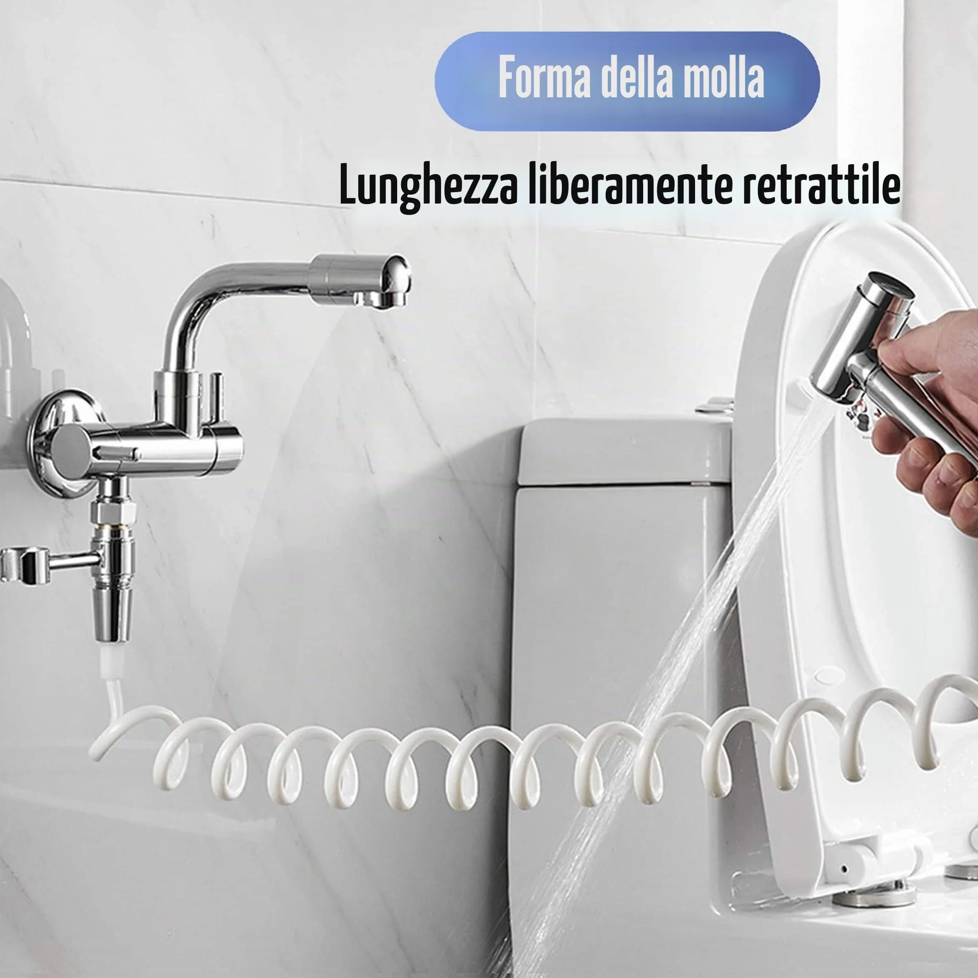 Flessibile Doccia a Molla in ABS,Telescopico Tubo Doccia,Flessibile Doccia a Spirale per Soffione Bidet,Adatto per WC Sprayer Rubinetto und Spruzzatore da Lavandino(3M,Bianco)