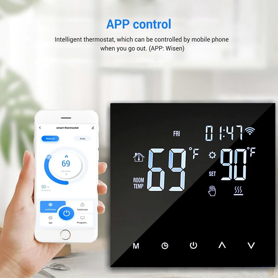 Termostato WiFi, Termostato Termostato Intelligente Programmabile, Termostato Smart per Caldaia, Compatibile con Alexa e Google Home, Nero