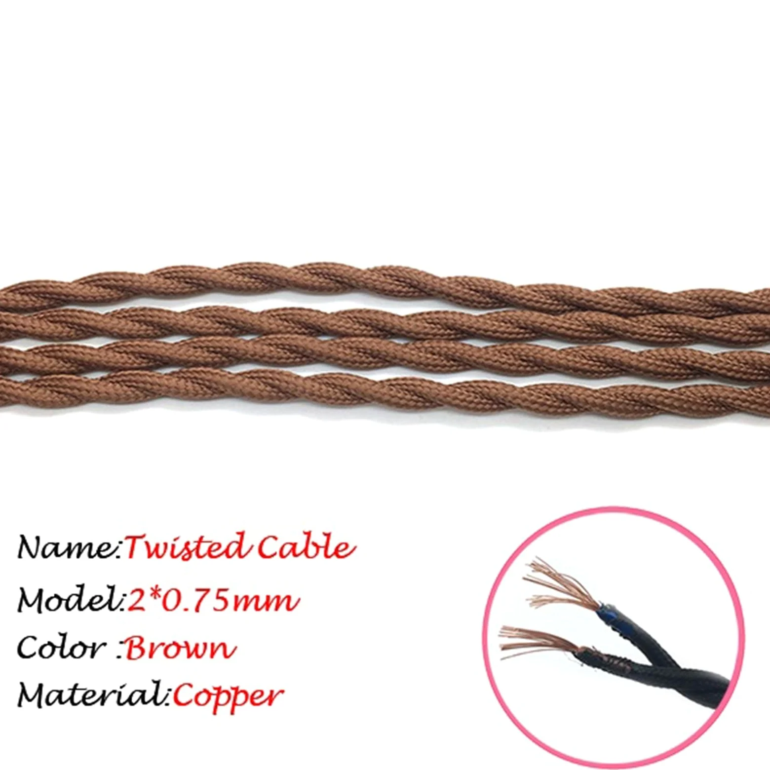 fili, Stile Cavo elettrico intrecciato decorativo lampada tessile(Brown,10Meter 18 AWG)