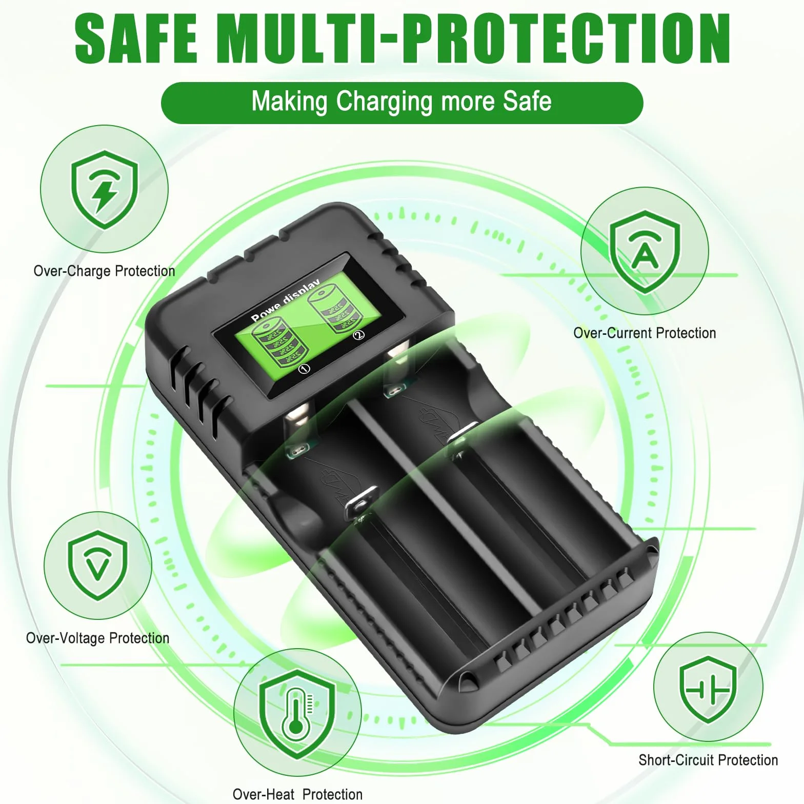 Caricatore per batteria 18650, caricabatterie intelligente agli ioni di litio con display LCD: caricatore rapido 2 in 1 per batterie da 3,7V - compatibile universalmente con 26650, 18650