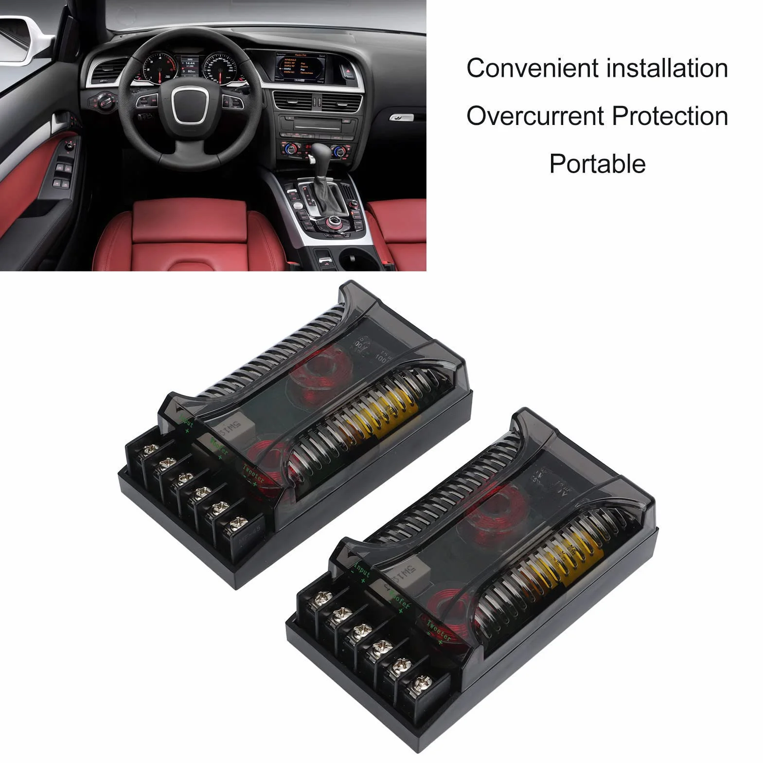 2Pcs Car Audio Crossover Passivo, 2 Way Car Audio Crossover Protezione da Sovracorrente Dissipatore di Frequenza Dell'altoparlante Universale per la Dissipazione del Calore