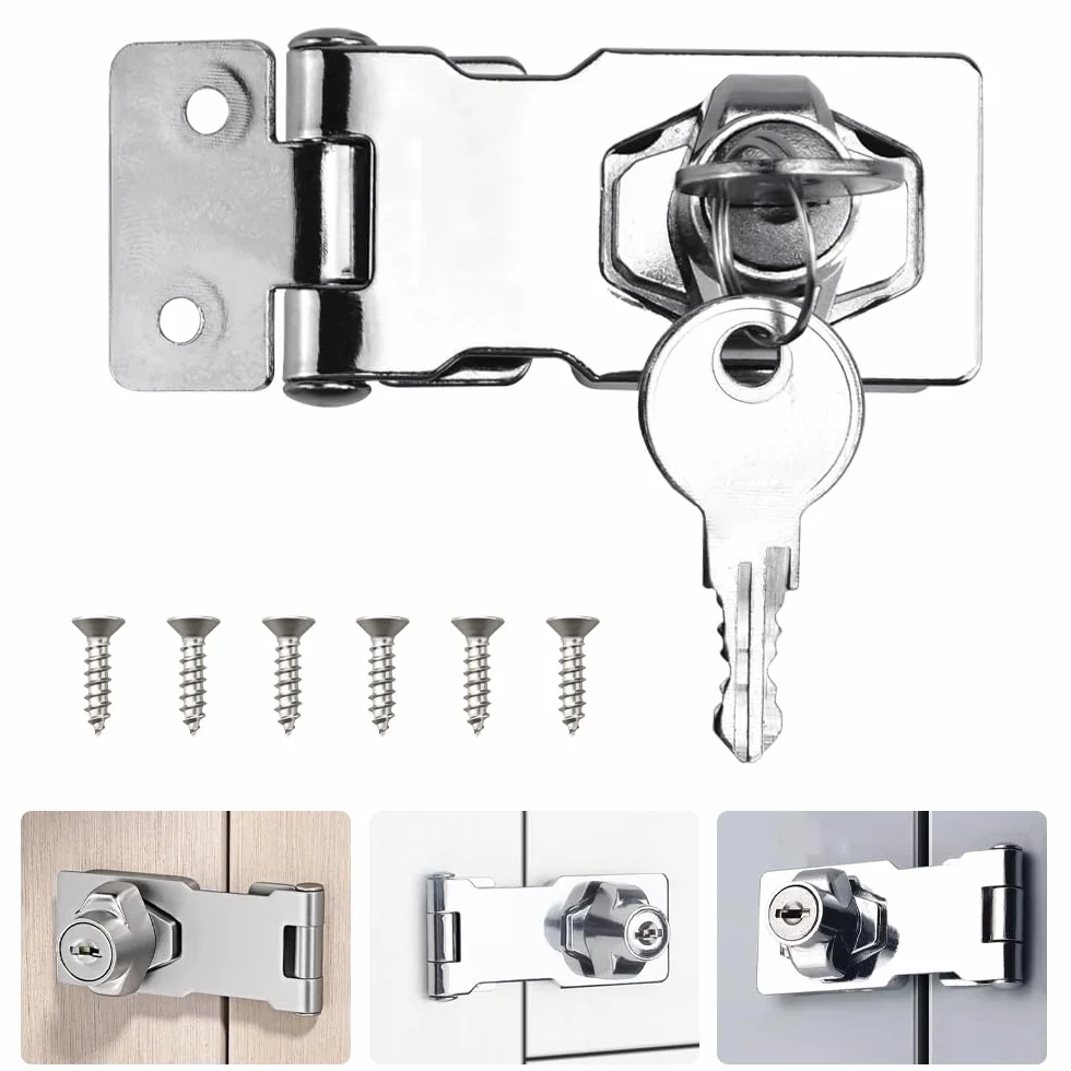 ADERTOS Serratura con chiave e graffetta lucchetto resistente per capannone porta manopola chiusura sicurezza cancelli armadietti cassetti