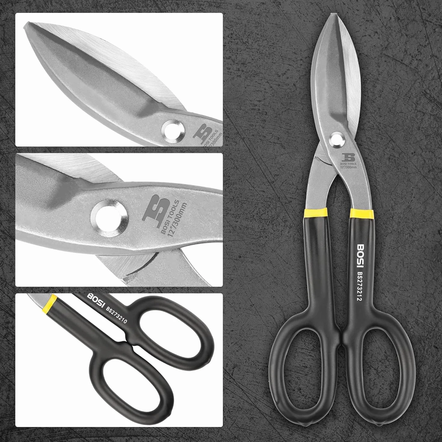 B BOSI TOOLS Cesoie per Lamiera Forbici da Lattoniere 300mm Taglio Dritto Acciaio al Carbonio Forgiato