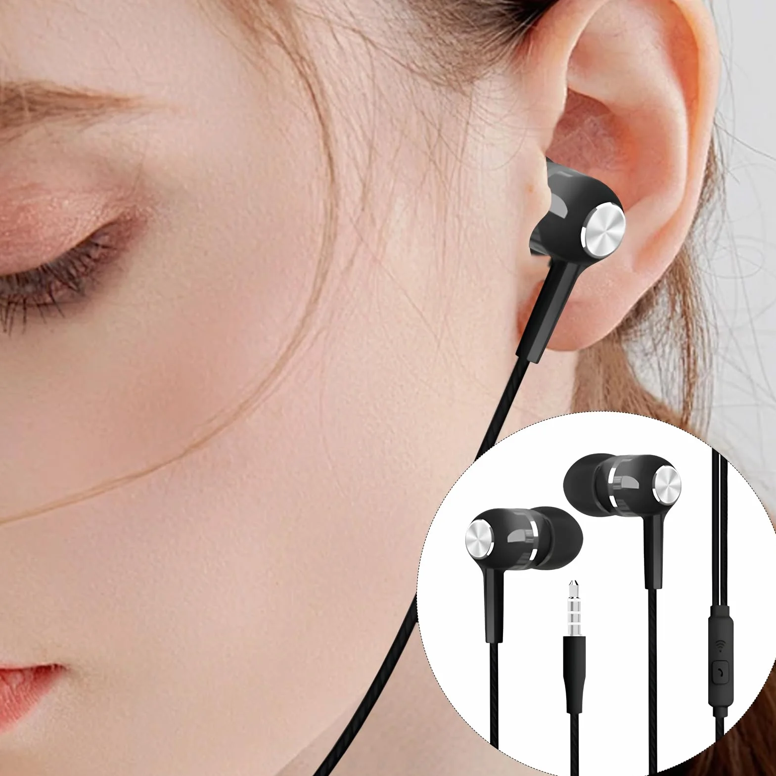 Generico Auricolari cablati, cuffie cablate | Telefoni auricolari con cavo | Auricolare a cavo Boost da 3,5 mm per la musica per allenamento per aerei da viaggio da viaggio