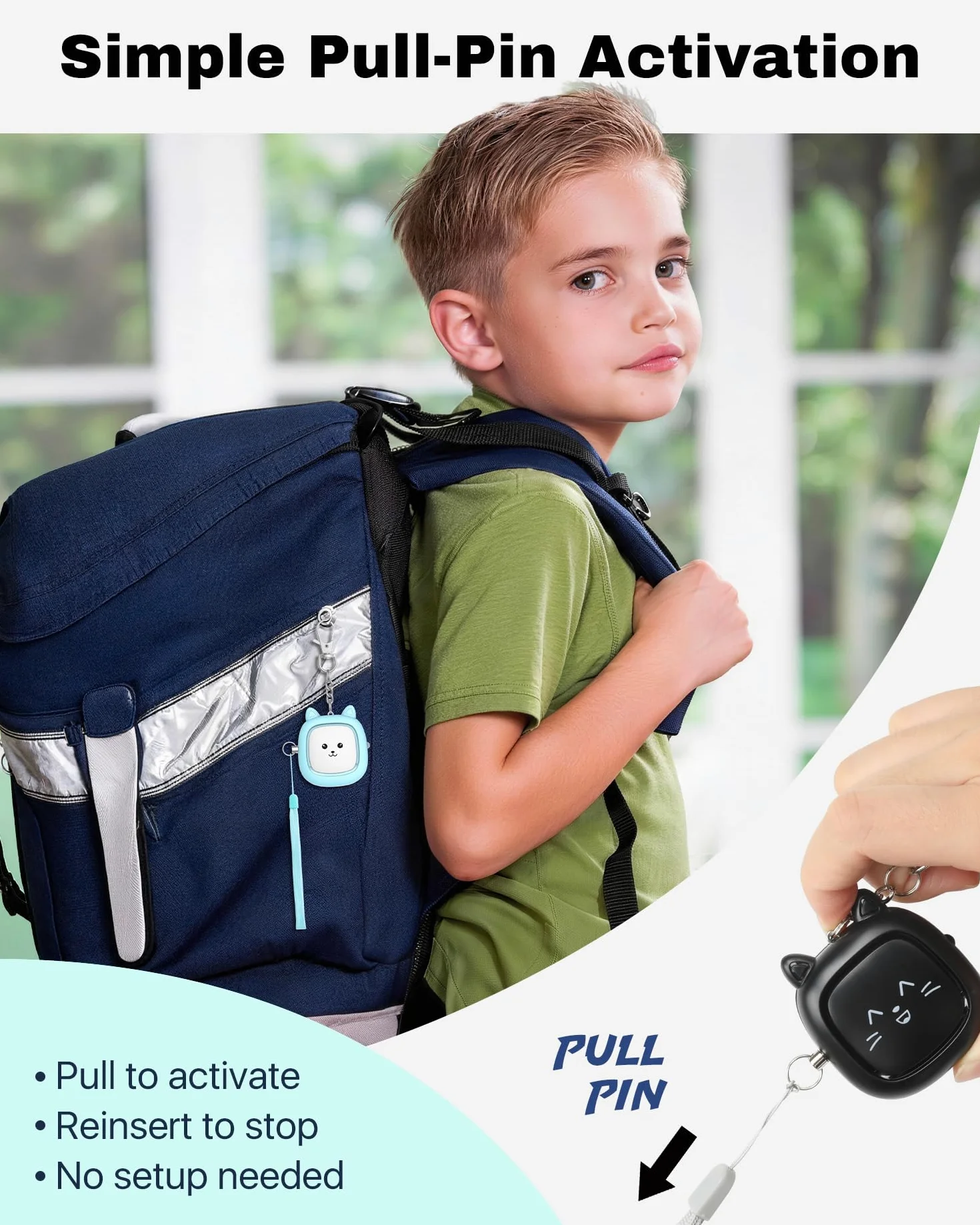 Allarme personale con suono sicuro, 130 dB, allarme di sicurezza, allarme di sicurezza con luce LED, sirena di sicurezza personale per donne, uomini, bambini, anziani, blu/rosa/nero.