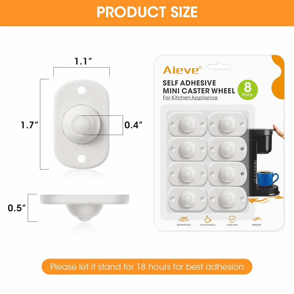 AIEVE Ruote per elettrodomestici da cucina, Rotelle Mobili, confezione da 8 pezzi, mini ruote girevoli 360°