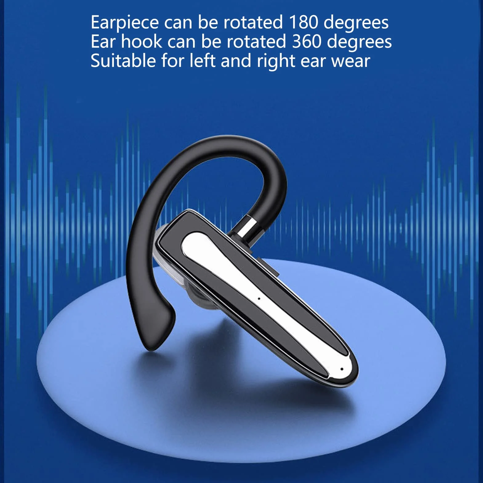 PUSOKEI Auricolare Bluetooth, auricolare Bluetooth con microfono per telefoni cellulari, doppio microfono, cancellazione del rumore, rotabile, auricolare singolo orecchio senza fili, vivavoce con