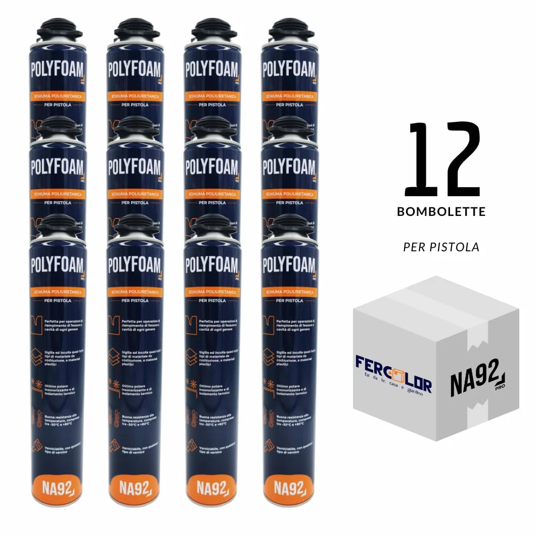 POLYFOAM Schiuma Poliuretanica Universale 750ML NA92 PRO (12, Per Pistola)