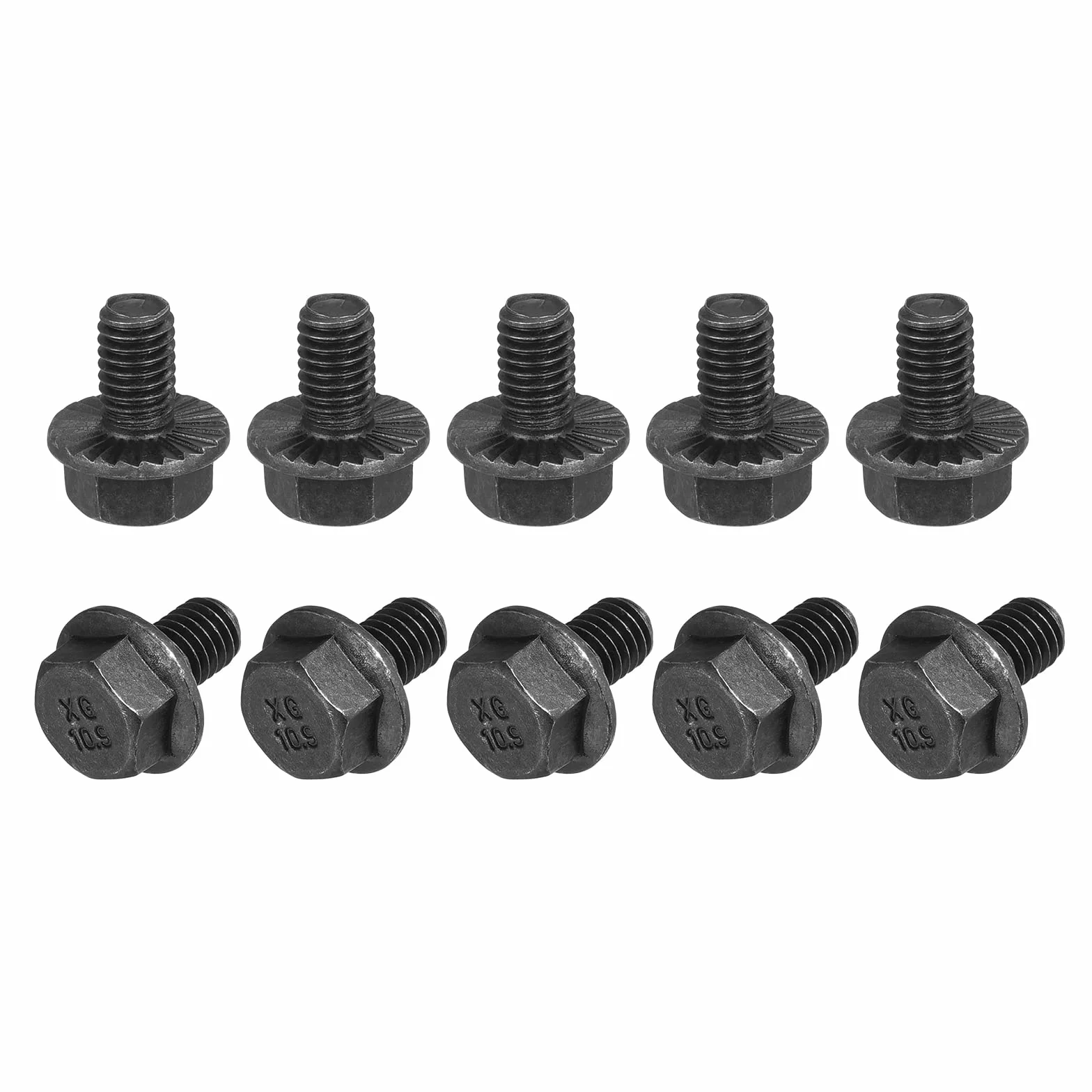 Bulloni esagonali con flangia seghettata M6 x 10 mm, acciaio al carbonio grado 10,9, 20 pezzi
