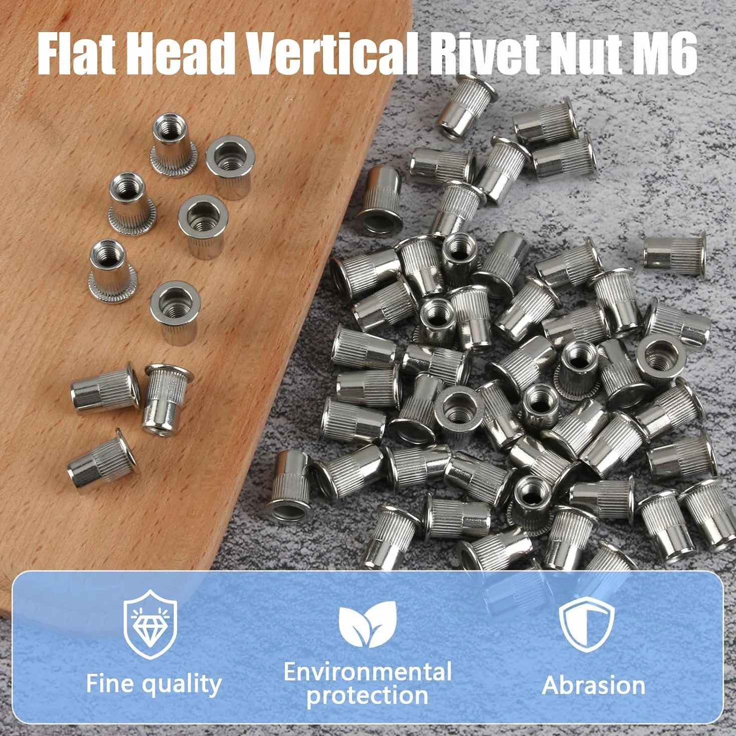 100 Pezzi Dadi Rivetti Filettati in Acciaio Inox M6, Dadi a Testa Piatta