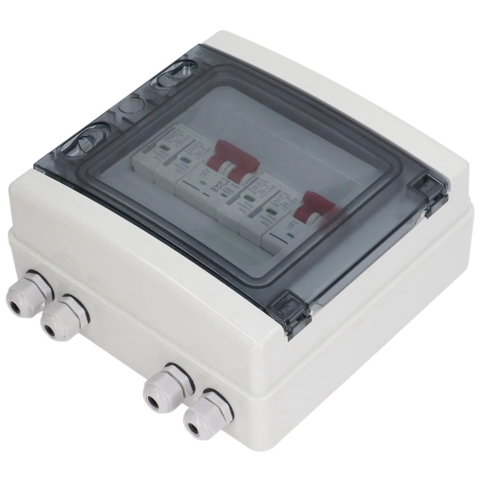 Bewinner Sezionatore Solare DC 500V Scatola Combinatrice Solare 2 in 2 Out con Protezione da Sovratensione, Interruttore Automatico 32A, Resistente all'acqua IP65, Isolatore Fotovoltaico per Rete di
