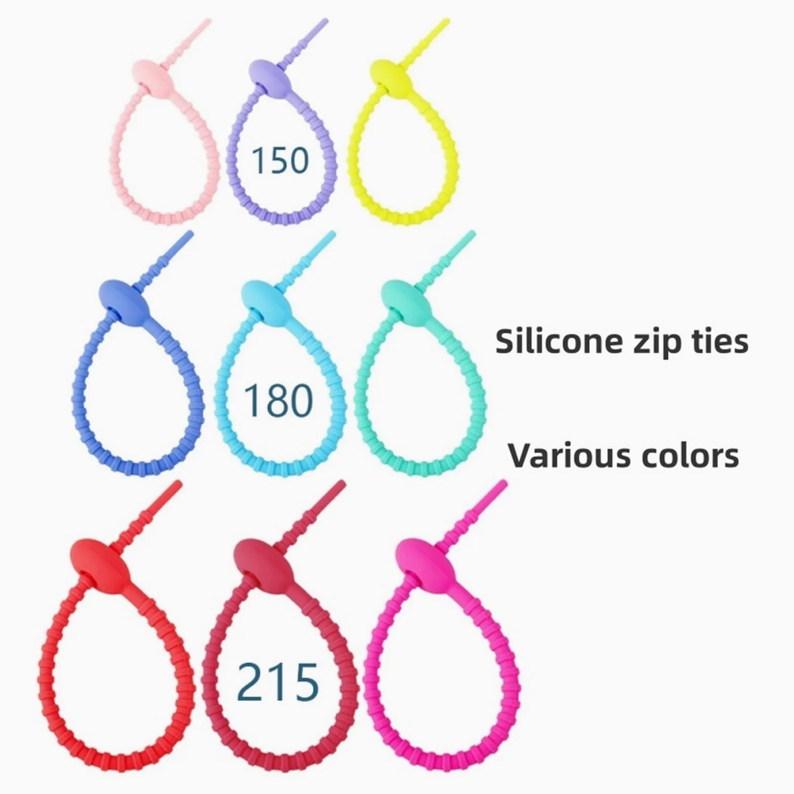Fascette in silicone multicolori, Fascette in silicone Twist Snake, fascette in multicolore 150-215 mm(White,215mm)