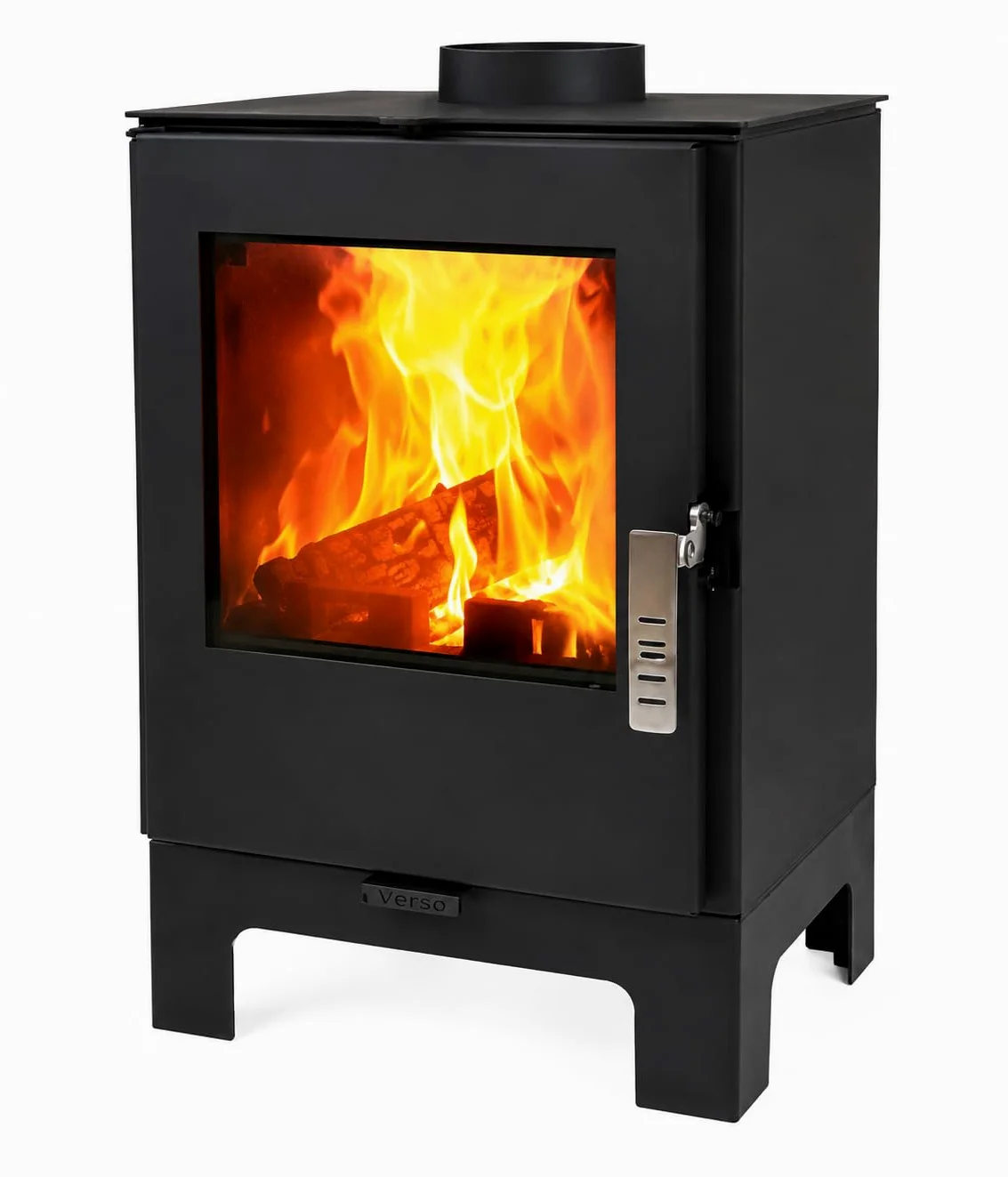 Verso - Stufa a legna da 2 l, 5 kW, 80,2% di alta efficienza, piastra superiore ultra compatta del corpo in acciaio (non ghisa), piccola stufa per 60-80 m³, Eco Low Emissions, 150 mm