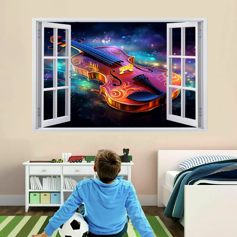 Decalcomanie da muro Art 3D Fracassato Chitarra Adesivi murali removibili Arte Astratta Carta da parati Camera da letto autoadesivo per ragazze Camera da letto Nursery Home Decor Gift