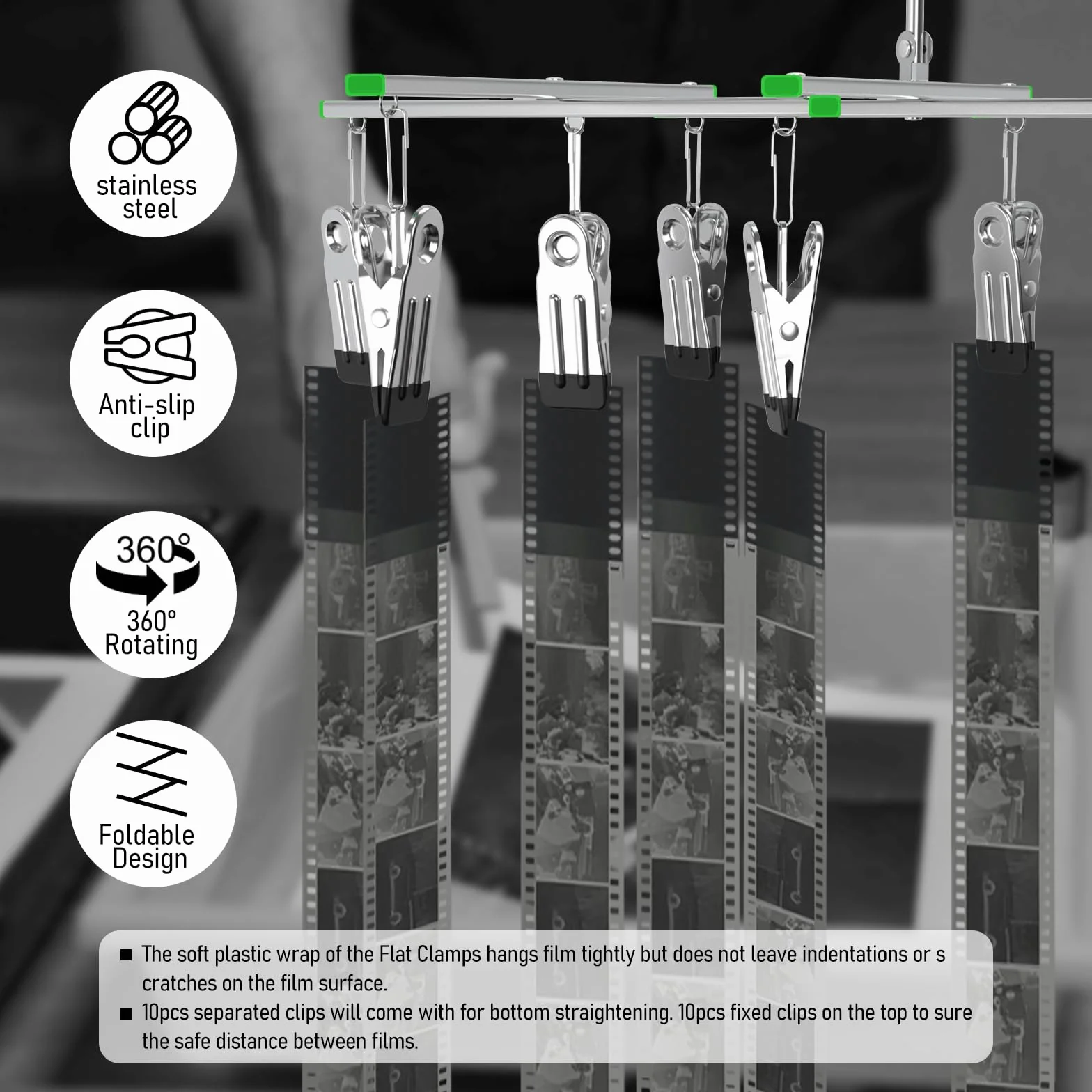 Darkroom Film Negative Drying Hanging Rack Frame Foldable Hanger Windproof 10 Clips for 35mm 120 4x5'' Film