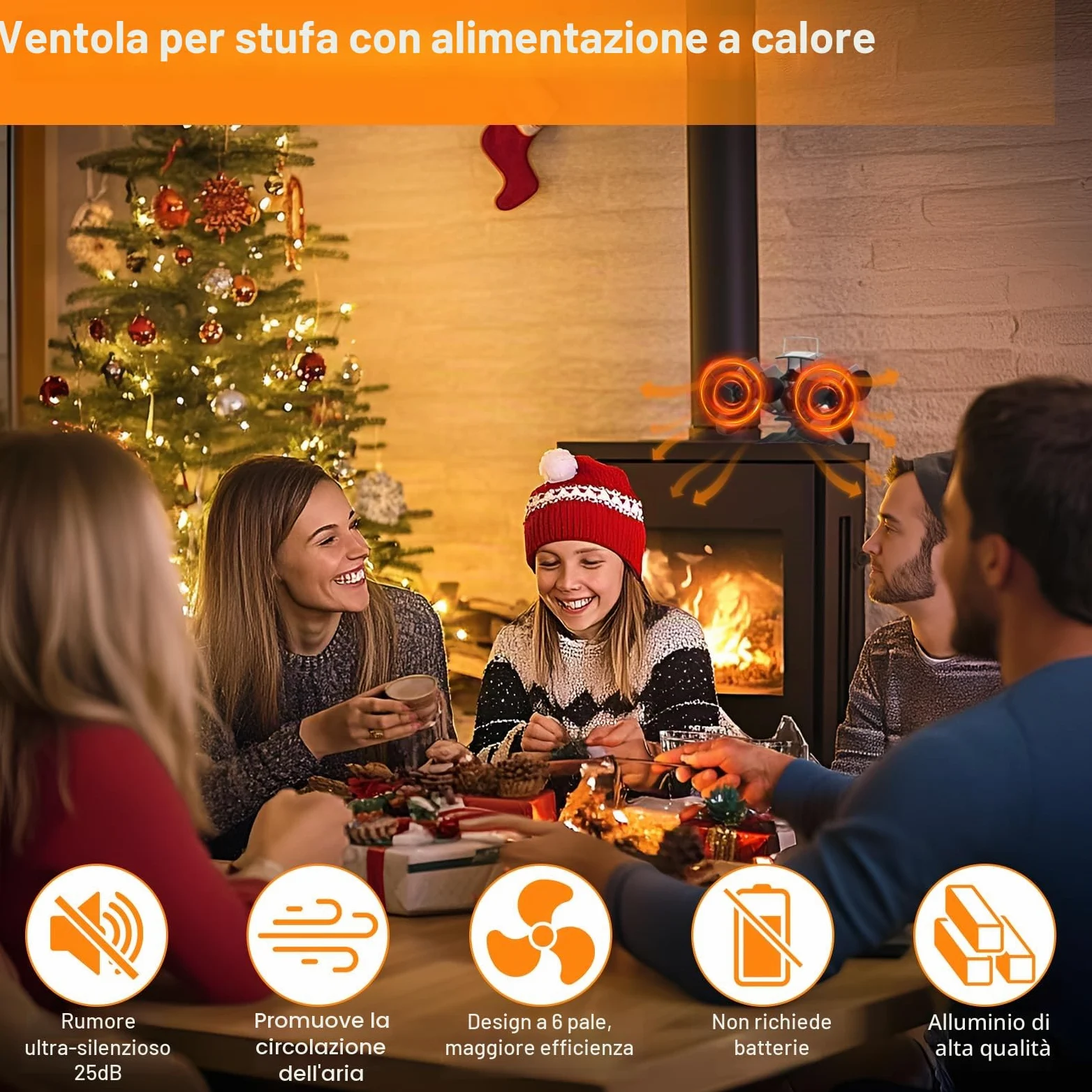 Hanaoyo Ventola per stufa, ventilatore a legna con due motori, doppia ventola per camino alimentata a calore, circolazione del calore silenziosa ed efficiente, ventola per stufa a legna per