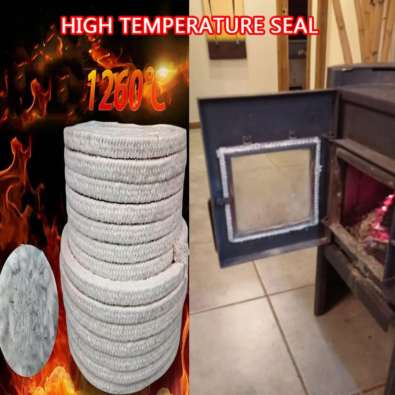 Guarnizione per stufa a legna, 5 m, in fibra di ceramica, resistente alle alte temperature, per stufe, camini, porte (diametro 50 mm)