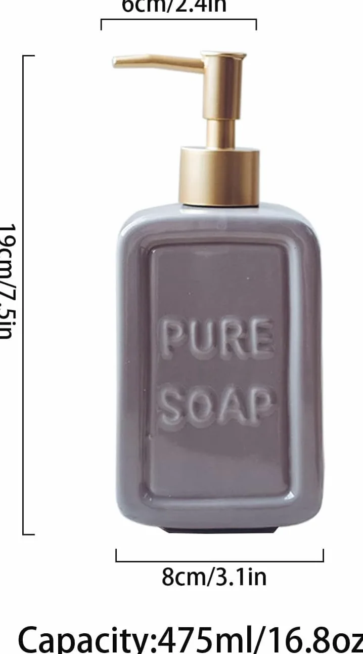 dispenser per sapone, Distributore di sapone, distributore, lozione ricaricabile for il piano del mobile bagno, shampoo in ceramica-grigio-475ml/16,8oz