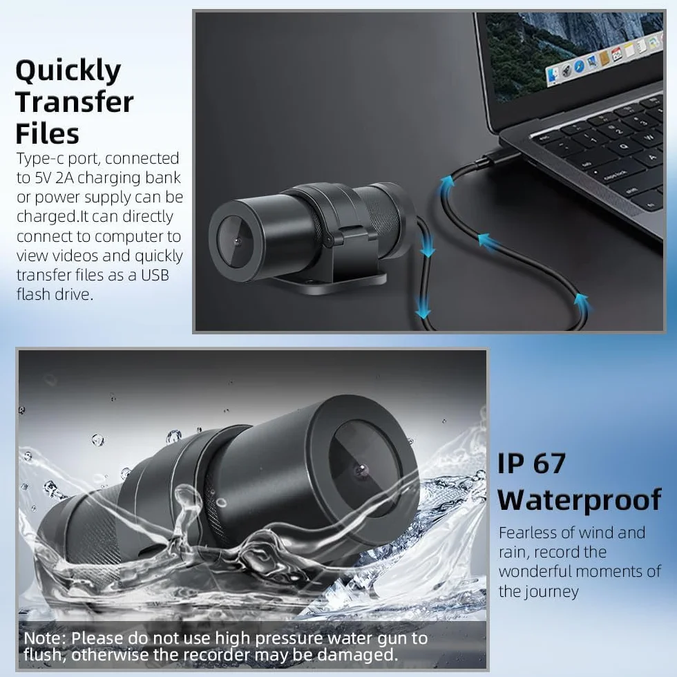 Telecamera portatile WiFi VSYSTO per casco da bici e moto, accensione/spegnimento automatico, lente HD 1080P grandangolare da 150° con visione notturna, action camera, sensore G, registrazione in loop