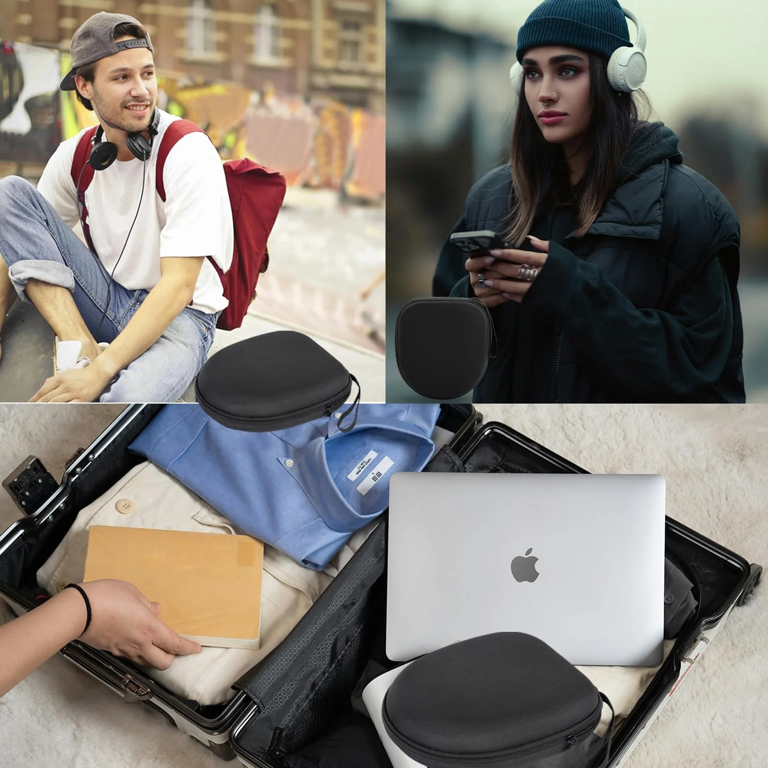 Borsa compatibile con JBL Tune 510BT 520BT 500 720 BT 770 NC 760 NC, Sony WH-CH520 WH-CH720N, cuffie wireless con cancellazione del rumore, custodia portatile per cuffie da viaggio (Nero)