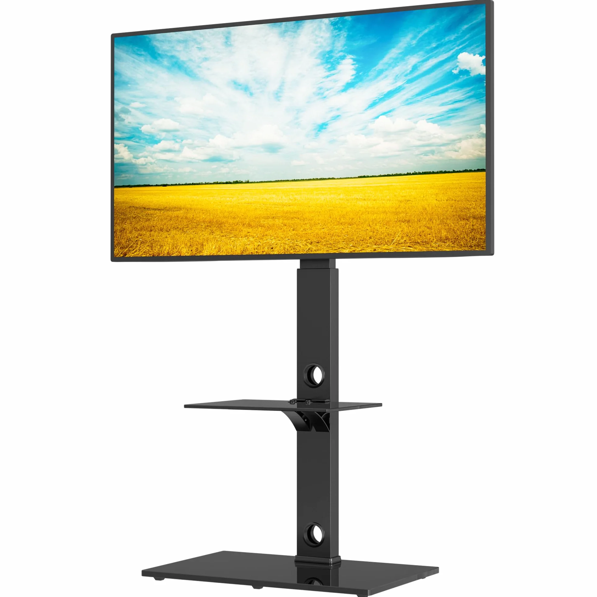 BONTEC Universale Supporto TV da pavimento per TV da 30-70 pollici LED OLED LCD, Porta TV da Terra Regolabile in Altezza con Ripiani in Vetro Temperato a 2 Livelli Max VESA 600x400mm, Fino a 40KG