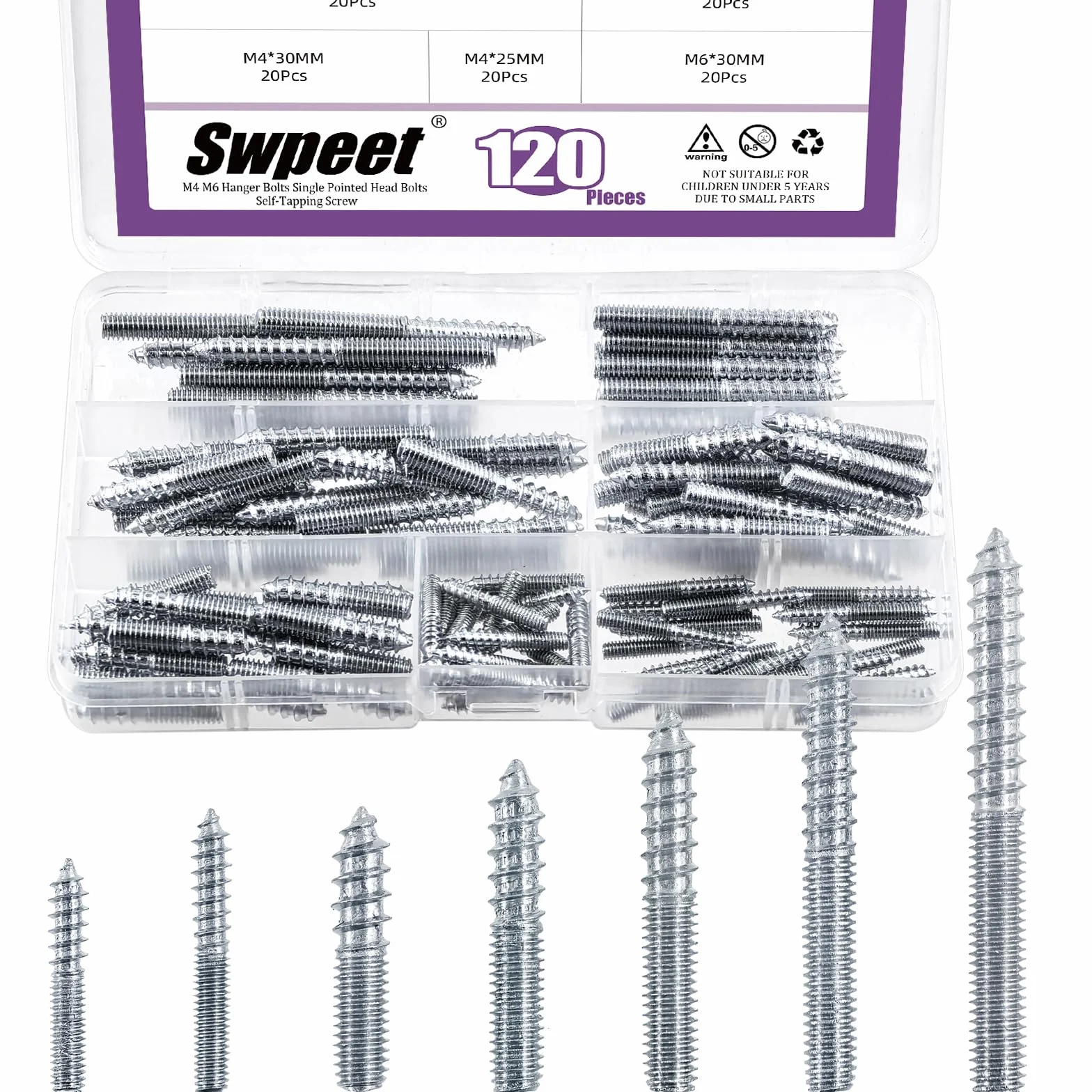 Swpeet Kit di 120 bulloni a gancio in zinco M4 M6 7 misure