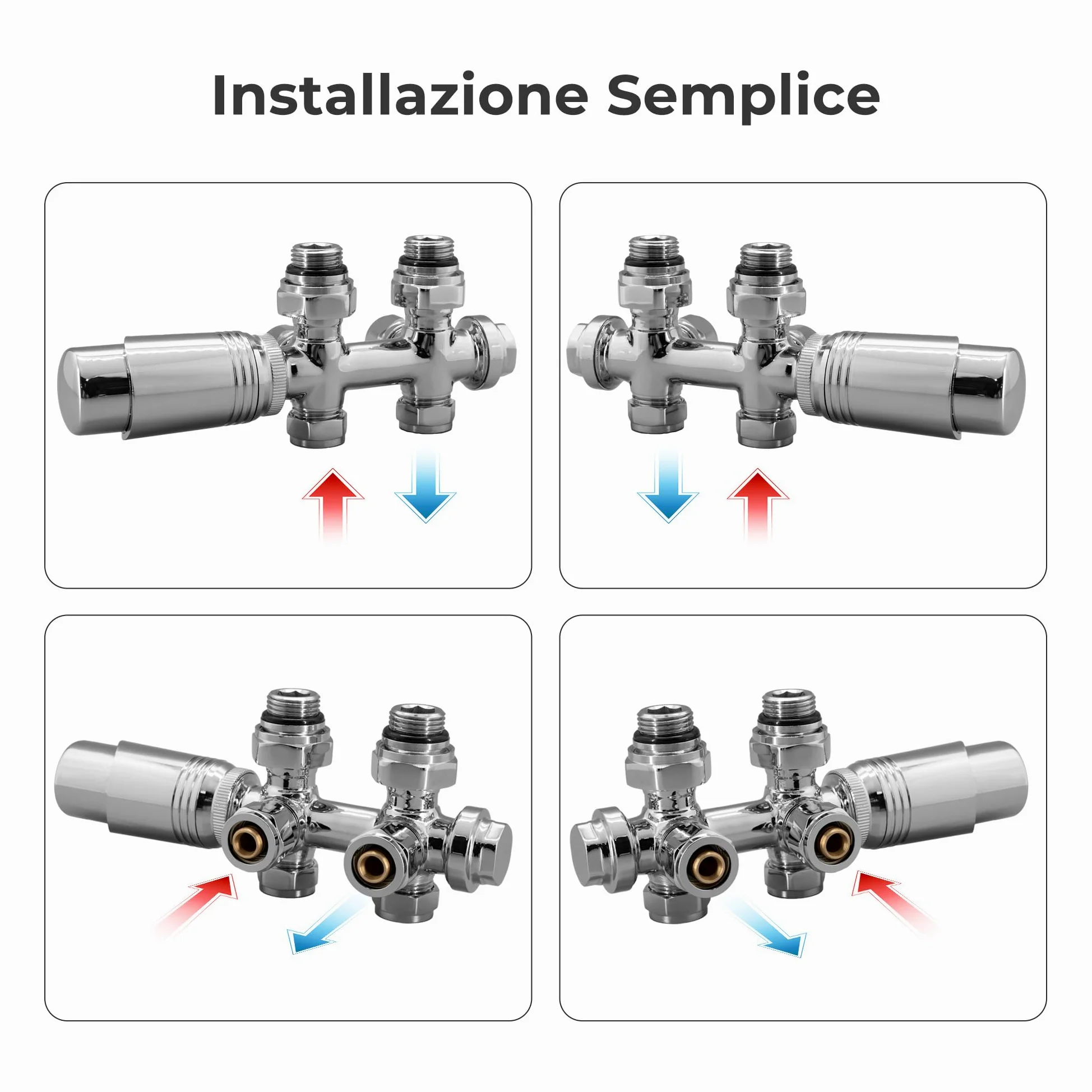 VANCOCO Cromo Valvola Radiatore Angolare H, Attacco Centrale 50mm Universale con Testa Termostatica