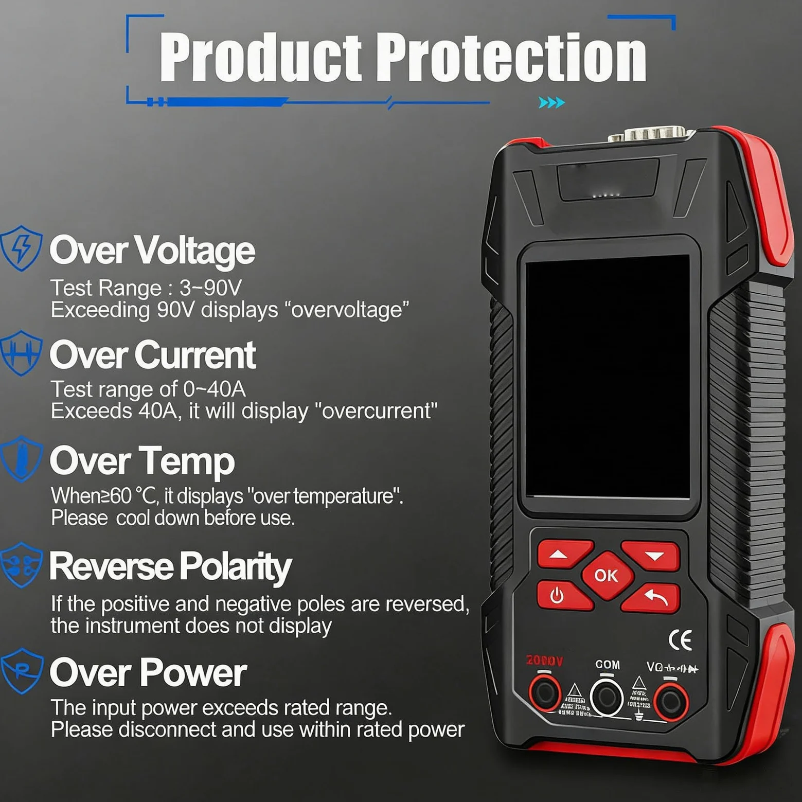 Cocoarm Tester per Pannelli Solari da 2000 W, Multimetro Fotovoltaico MPPT con LCD da 3,2 Pollici, Test di Corrente da 0 A 40 A, Batteria Al Litio da 1500 MAh per Controllo della Tensione del Pannello