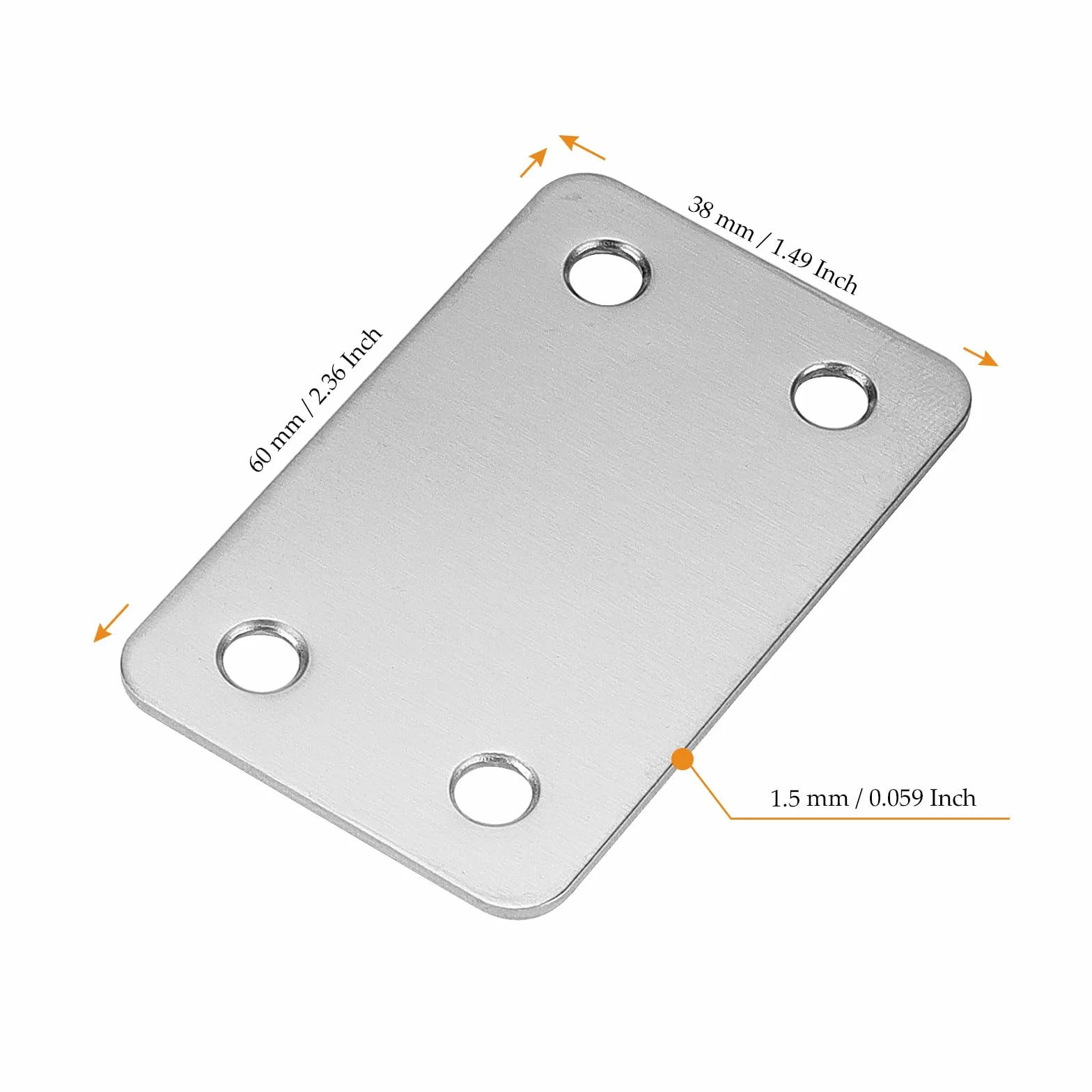 MUKCHAP 24 piastre di giunzione piatte in acciaio inox, 60 x 38 x 1,5 mm, con 96 viti, staffe piatte forate, staffa di supporto dritta piatta in metallo per legno, mobili