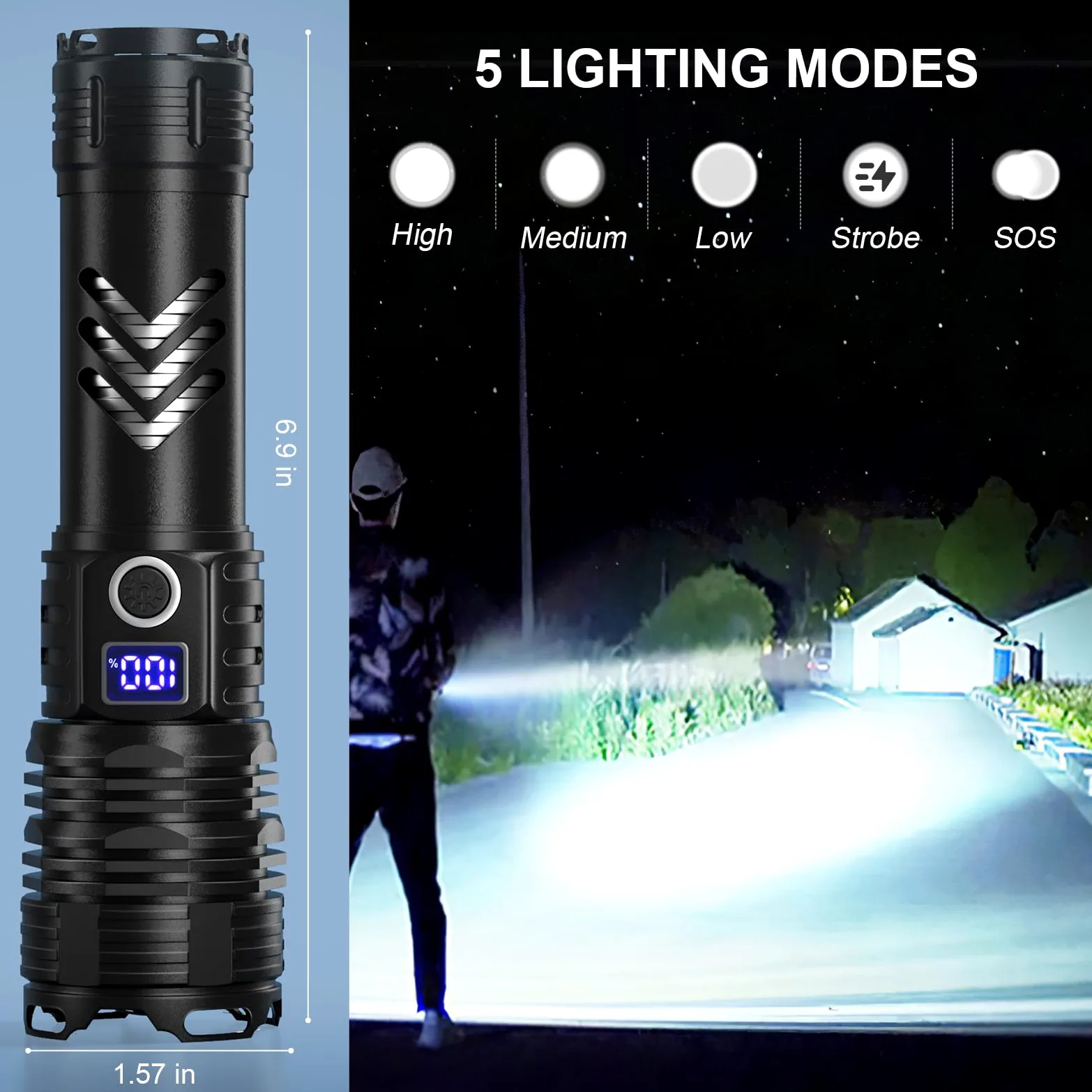 taoquwe Torcia LED ricaricabile ad alta luminosità, 900.000 lumen, torcia USB ad alta potenza con capacità di 5000 mAh, torcia LED portatile impermeabile per campeggio escursionismo