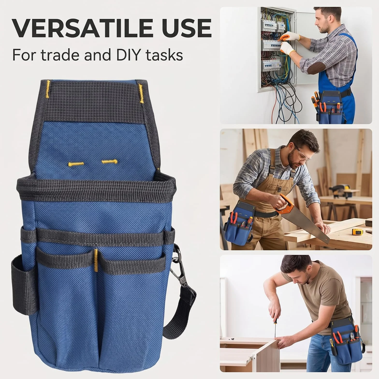 Cintura Porta Attrezzi Marsupio Elettricista Regolabile 14 Tasche Tessuto Oxford 600D Blu