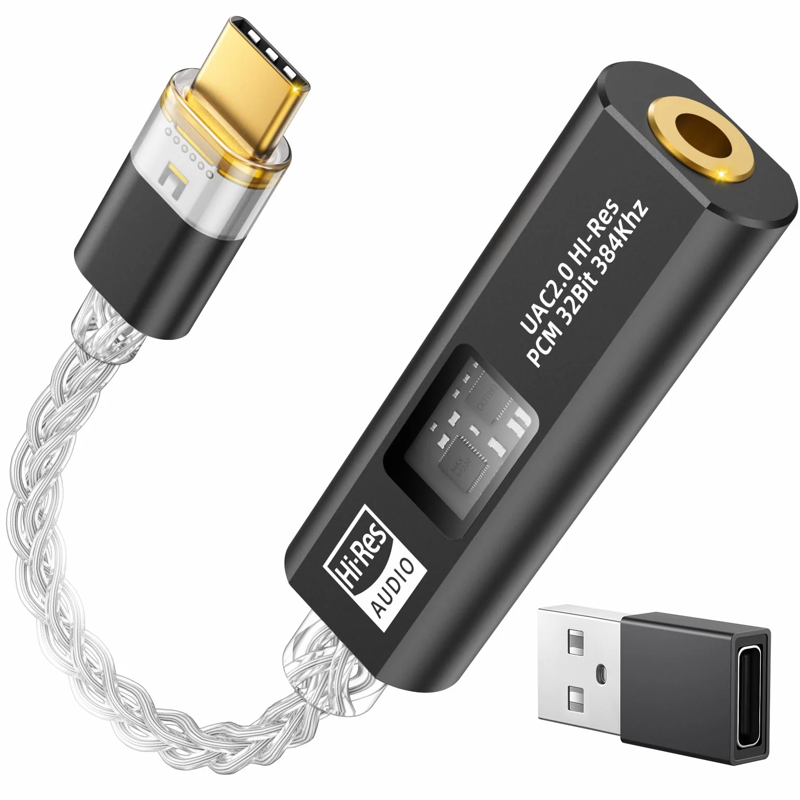 MoKo Adattatore Audio USB C a 3,5mm, Doppio Chip DAC HiFi CX31993 & MAX97220, 32bit/384KHz Tipo C a Jack Cuffie AUX per iPhone 17/16, iPad, Galaxy S26/S25, Pixel, Nero