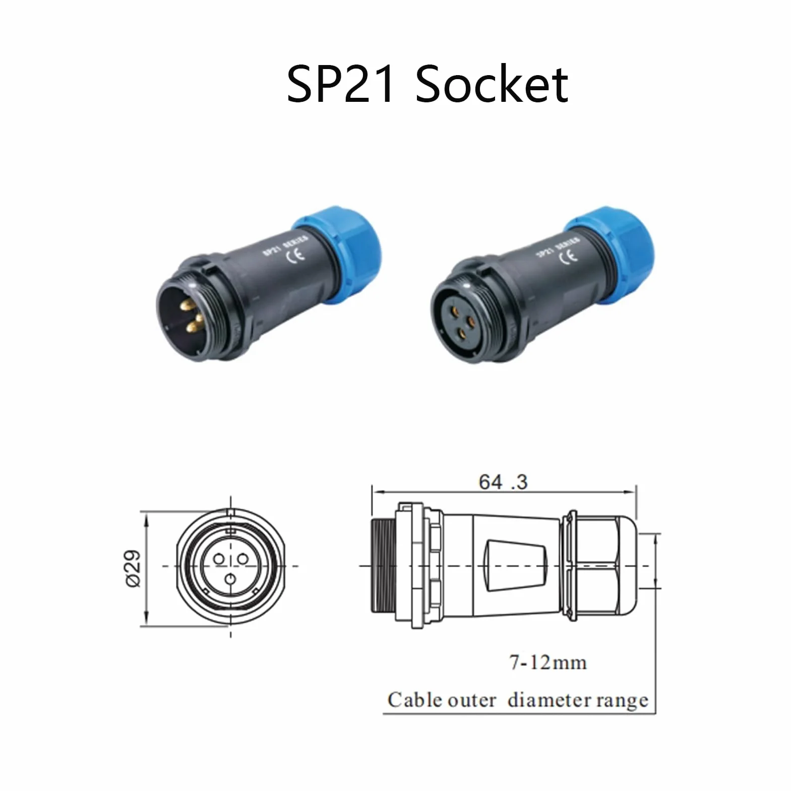 3 connettori per aeronautica SP21 4 poli, IP68 4 pin, spina aviazione senza saldatura, spina impermeabile per lampade esterne, 500 V 30 A (12 AWG cavo a vite crimpatura)